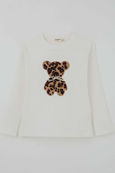 Breeze Girl's Long Sleeve T-Shirt with Pearls and Appliqué Leopard and Teddy ...