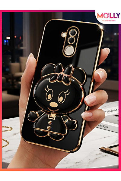 Molly HUAWEİ MATE 20 LİTE İçin Siyah Minnie Standlı Kenarları Gold Detaylı Lü...