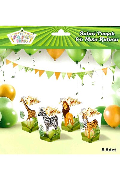 PARTİ AŞKI Safari Temalı Mısır Kutusu & 8 Adet Popcorn Cips Kuruyemiş Kutusu ...