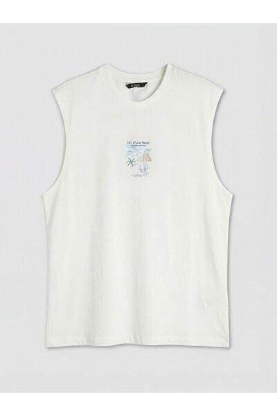 LC Waikiki RMZ GİYİM FARKIYA تي شيرت رجالي بدون أكمام مطبوع عليه ياقة روبا