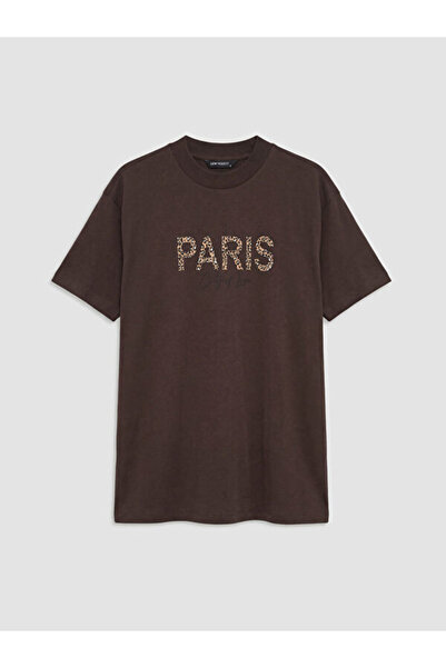 LC Waikiki RMZ GİYİM FARKIYLA Zero Roba Yaka Paris Γυναικείο μπλουζάκι με στάμπα