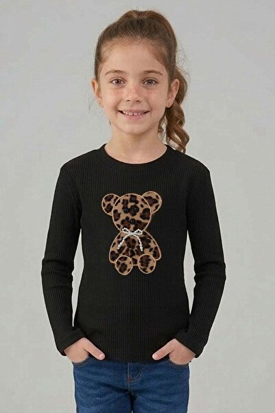 Breeze Girl's Long Sleeve T-Shirt with Pearls and Appliqué Leopard and Teddy ...
