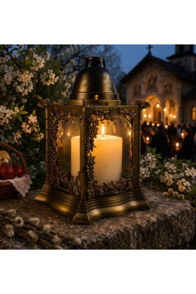 DBR Felinar Set 3 Candele Sticla Cu Capac - Set 3 Candele Sticla Model Felinar Pentru Paste Pentru Paste