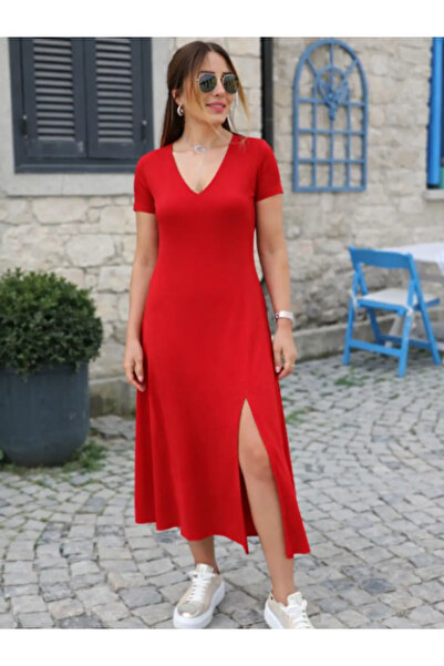 StilVibe Rochie de damă cu mânecă scurtă, cu decolteu în V, lungime maxi