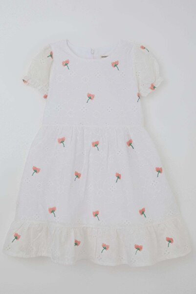 Breeze Girl's Dress with Floral Embroidery and Zipper on the Back, Ages 6-12,...