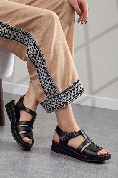 ALPELLİByAlp Μαύρα γυναικεία σανδάλια από γνήσιο δέρμα με χαμηλό τακούνι, ανα...