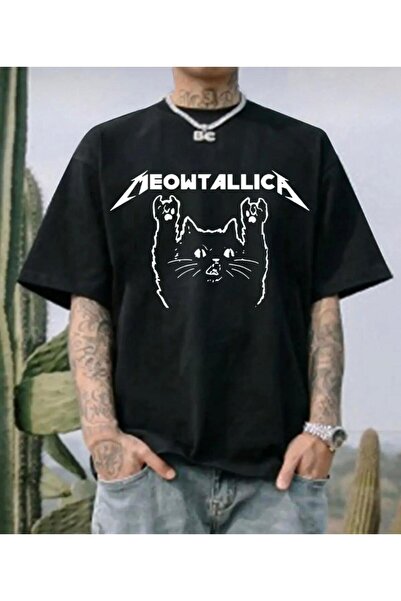 Oceanwear Meowtallica Printed Short Sleeve Unisex Plain Black Tshirt