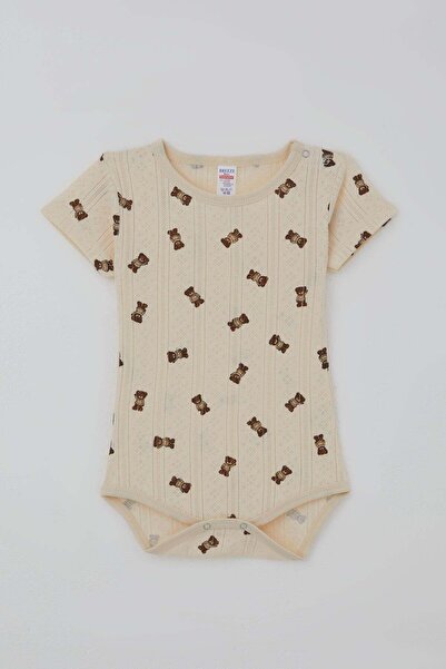 Breeze Baby Boy Snap Fastener Bodysuit, Cute Teddy Bear Patterned Jacquard, 9...