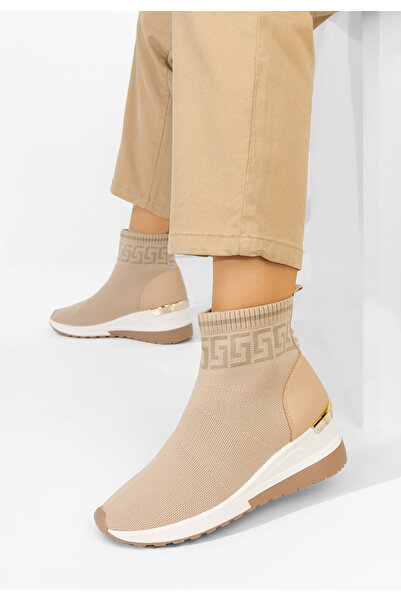 B T Shoes Σνίκερς με κάλτσα Ofelina μπεζ