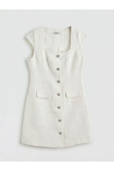 LC Waikiki Rmz Gi̇yi̇m Farkiyla Square Roba Collar Tweed Mini Dress