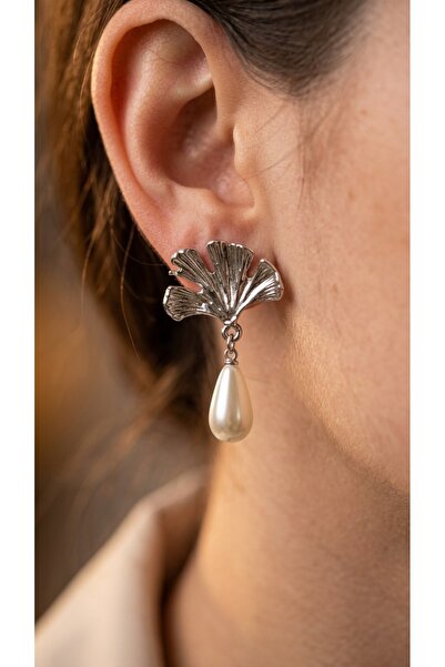EKİDORA Ginkgo Leaf Dangle Pearl Women's Earrings