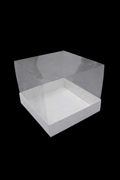 BOXSTATION Pasta_çeyiz_hediye20X20X18 Asetat kapaklı beyaz kutu 1 adet.