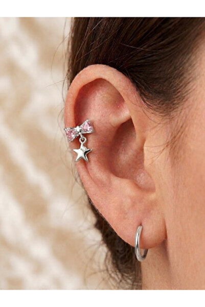 alysa jewelry Cerrahi Çelik sallantılı fiyonk, yıldız detaylı zirkon taşlı pe...