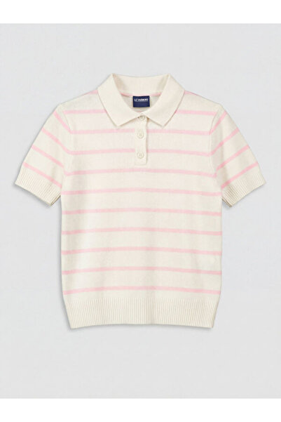 LC Waikiki Rmz Gi̇yi̇m Farkiyla Short Sleeve Striped Turn-Down Collar Girls' ...