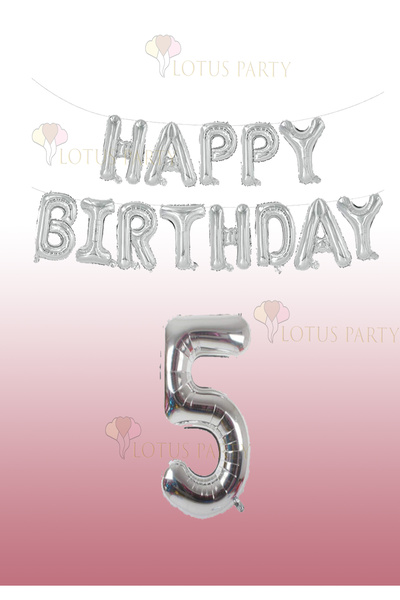 LOTUS PARTY بالون فويل فضي اللون مكتوب عليه عيد ميلاد سعيد - رقم فضي 1 سنة