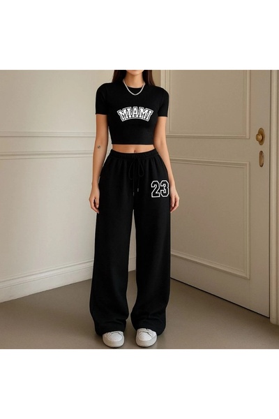 macklin Women's Miami 23 Over-The-Top Baby Tee Crop and Baggy Sweatpants - Tw...