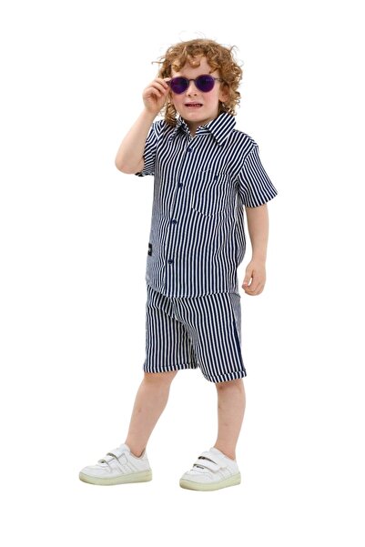 ERDEM KIDS Cămașă din in cu mânecă scurtă și pantaloni scurți pentru băieți, ...