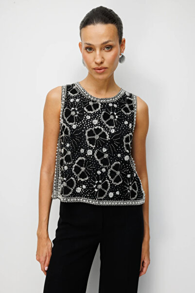 Ekol Sequin Stone Embroidered Blouse-2856