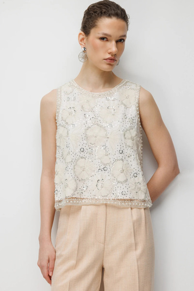 Ekol Sequin Stone Embroidered Blouse-2856