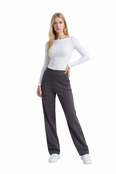 KAREL BUTİK Ανθρακί Ψηλόμεσο Παντελόνι Παλάτσο Γυναικείο με Ίσια Γραμμή και Τ...