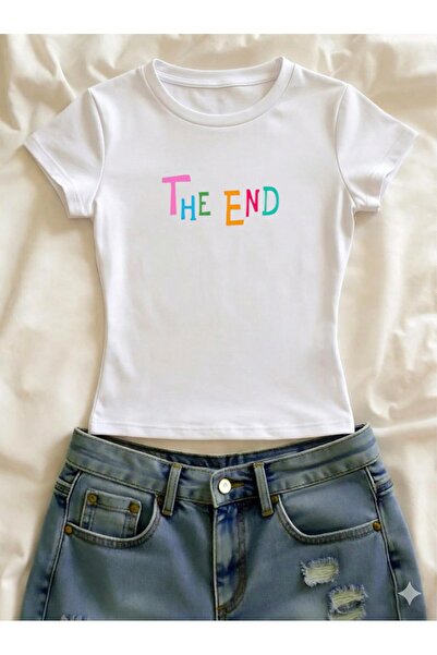 Vordevia The End Printed Lycra Slim Fit Short Sleeve Crew Neck Tee Crop