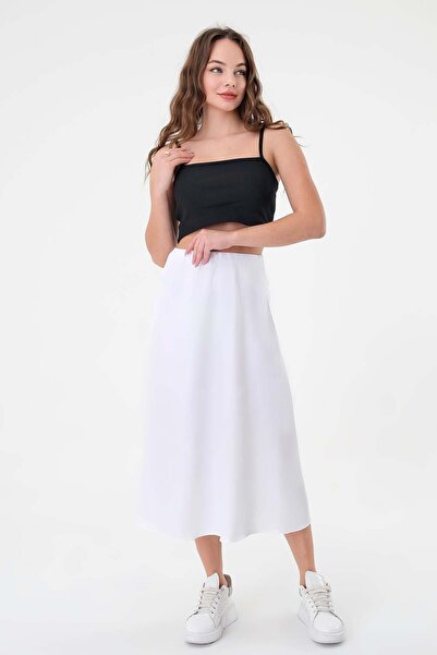 Hazel تنورة نسائية من الساتان الأبيض الداكن