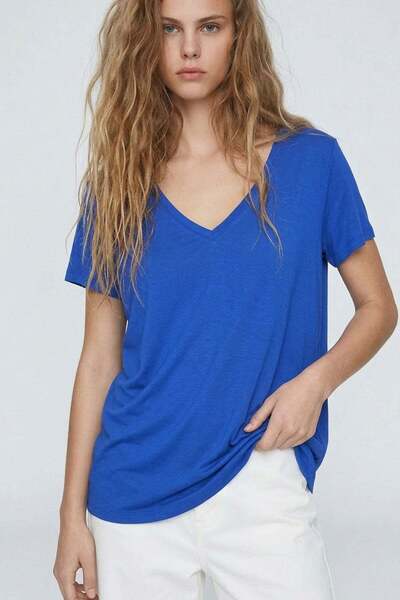 COTENCONCEPT Front and Back V-Neck Basic Viscose Blend T-Shirt