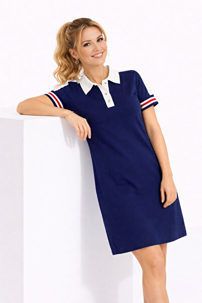 CyRo Women's Modal Fabric Polo Collar Short Sleeve Mini Dress