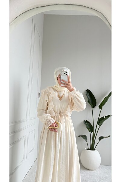 merve ada design Kadın Beli Tünelli Fır Fır Detaylı Elbise