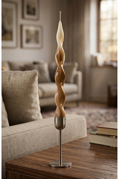 inci mum Spiral Burgulu Şamdan Mum Kahve Ebruli