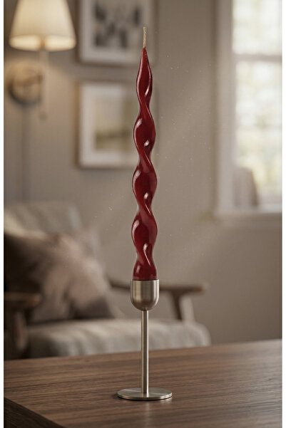 inci mum Spiral Burgulu Şamdan Mum Bordo