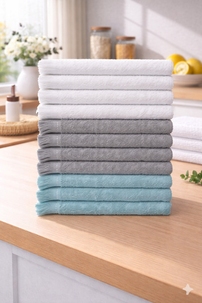 ÖZteks Total 12 Pieces of Kitchen Towels - Hand Towels-Drying Cloths (4 White...
