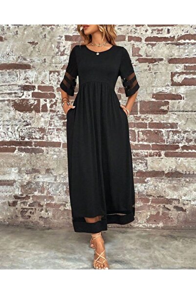 Generic Brand Black Wrinkle-Free Crepe Women's Summer Dress