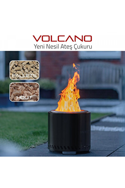 Redfire Volcano Yeni Nesil Ateş Çukuru Black-Large Dumansız Portatif Şömine B...