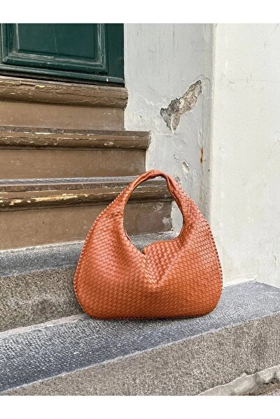 Beshora Maria Taba Knitted Detail Large Size Women's Hand and Shoulder Bag