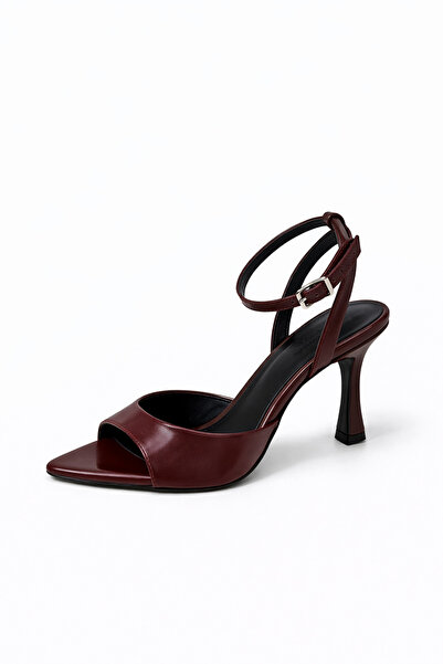 STRASWANS Boris Women's Heeled Wrinkled Leather Sandals Claret Red