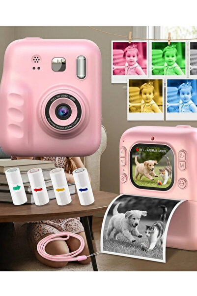 VLK Çocuklar İçin Anında Baskılı Kamera 4 Rulo Kağıt ve 5 Renk Kalem Hediyeli VLK