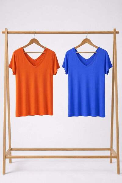 COTENCONCEPT 2 Pieces Front and Back V-Neck Basic T-Shirts