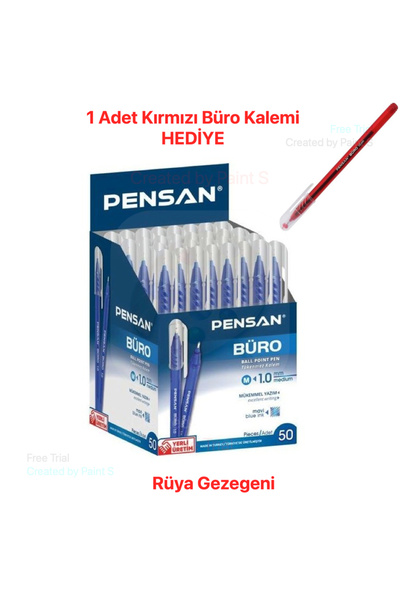 Pensan Tükenmez Kalem Mavi 1 Mm 50'li Paket Büro Kalemi / 1 Adet Kırmızı Büro...
