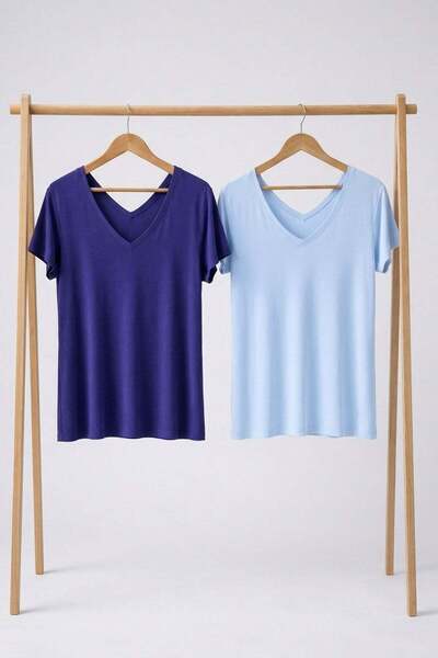 COTENCONCEPT 2 Pieces Front and Back V-Neck Basic T-Shirts