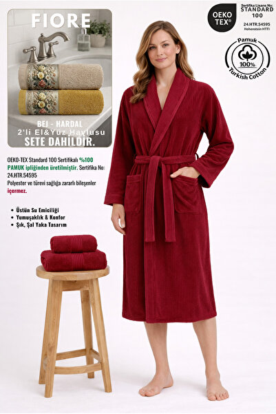 Ellaline Set de 3 piese halate de baie pentru femei cu dungi, 100% bumbac cer...