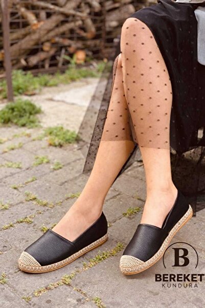 Crash 2410 Women's Daily Black Leather Bereket Kundura Babet Espadril