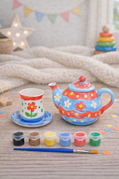 ASYDESIGN Çay Seti Dekor Boyama Hobi Oyuncak 12 Renk Boya 2 Adet Fırça