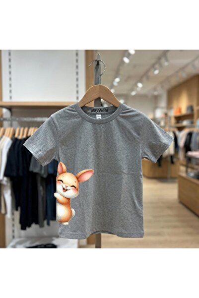 playwear Hugging Rabbit Printed 100% Cotton Crew Neck Kids Unisex T-Shirt 5 6...