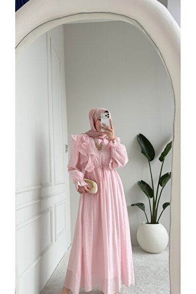 merve ada design Kadın Beli Tünelli Fır Fır Detaylı Elbise