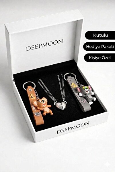 deepmoon 2'li Mıknatıslı Kalpli Çift Kolye Ve Tom Ve Jerry Sevgili Anahtarlık...