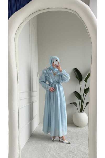 merve ada design Kadın Beli Tünelli Fır Fır Detaylı Elbise