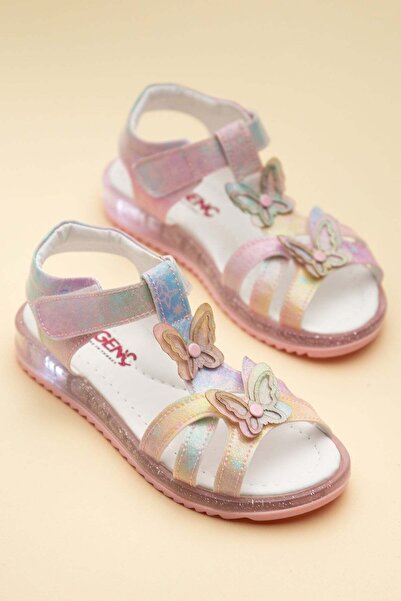 Dilimler Ayakkabı Şirinbebe Orthopedic Girls' Sandals with Powder Butterfly D...