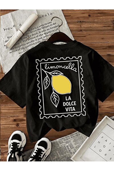 Oksit Limoncella "La Dolce Vita" Printed Oversize Cotton Women's T-Shirt