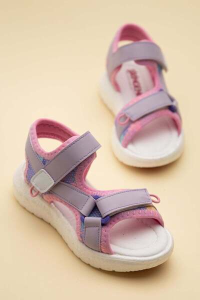 Dilimler Ayakkabı Şirinbebe Orthopedic Girls' Sandals Lilac Nylon Sole Velcro...